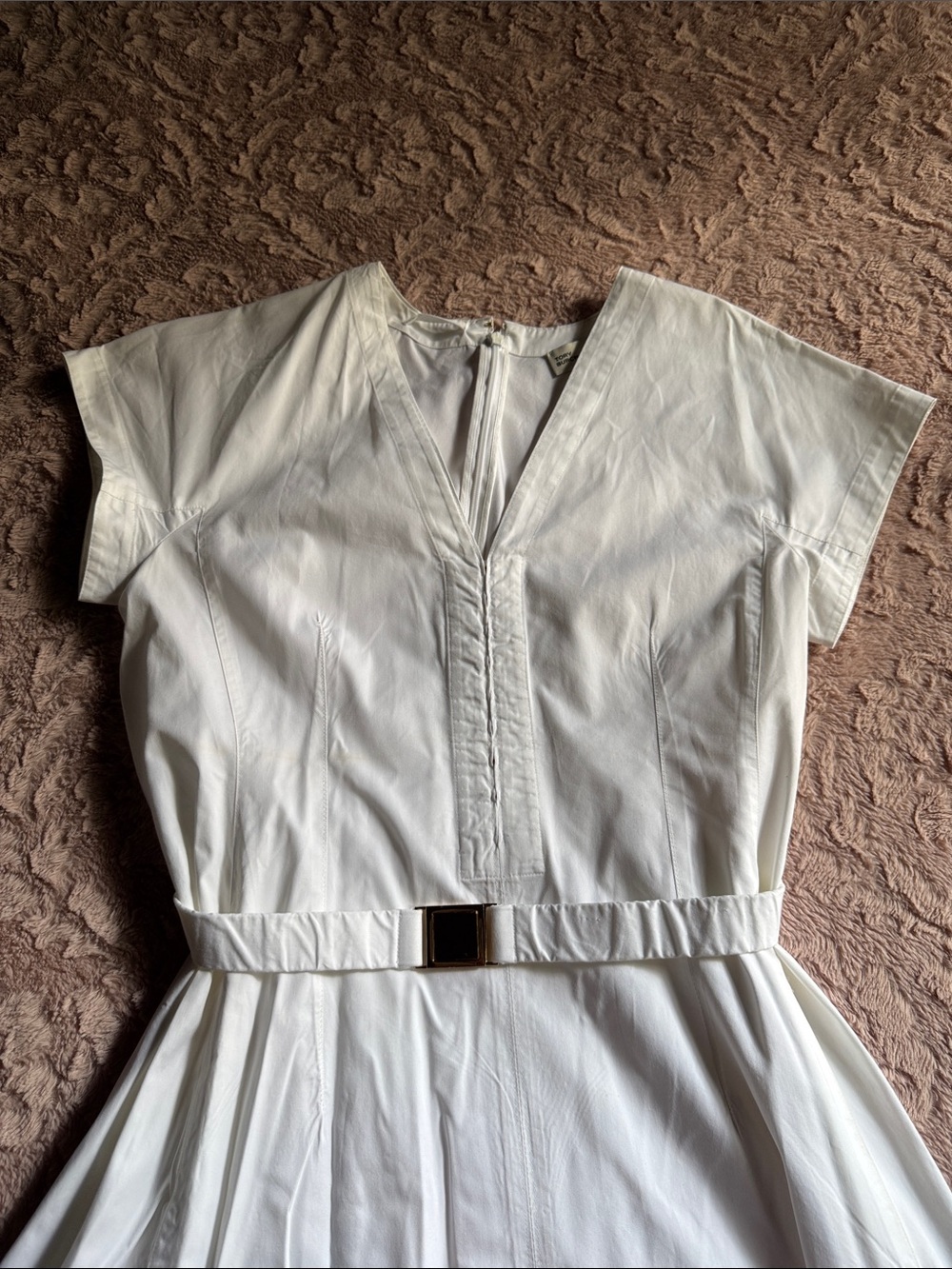 Tory Burch White V-Neck Midi Dress with Back Zip - Picture 12 of 16